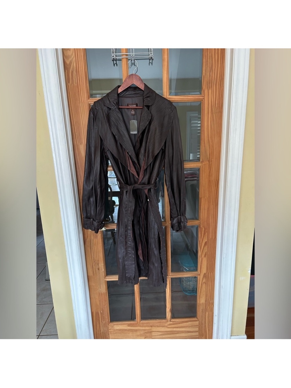 Danier Women's Brown Leather Trench Coat with Belt